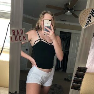 White lace shorts